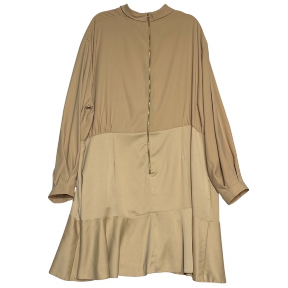 Asos Closet London Curves Beige Tiered Midi Dress US 24 Long Sleeve - Picture 2 of 5